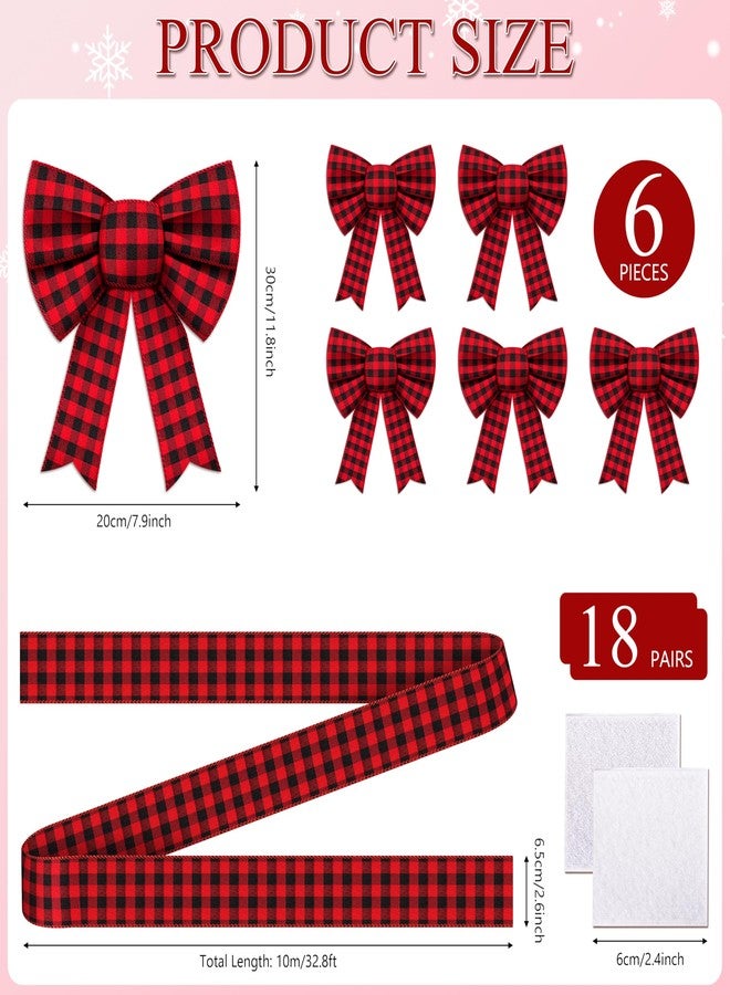 Fayoo 6 PCS Christmas Cabinet Bow Ribbon Decoration Set Include Large Cabinet Door Bow and 10M Wide Checkered Festive Ribbon, Holiday Xmas Decorations for Christmas Tree Wreath Outdoor (Red Black Plaid) - Image 2