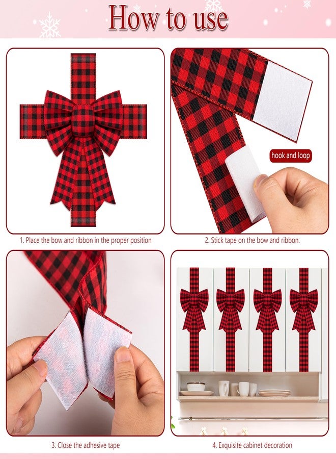 Fayoo 6 PCS Christmas Cabinet Bow Ribbon Decoration Set Include Large Cabinet Door Bow and 10M Wide Checkered Festive Ribbon, Holiday Xmas Decorations for Christmas Tree Wreath Outdoor (Red Black Plaid) - Image 4
