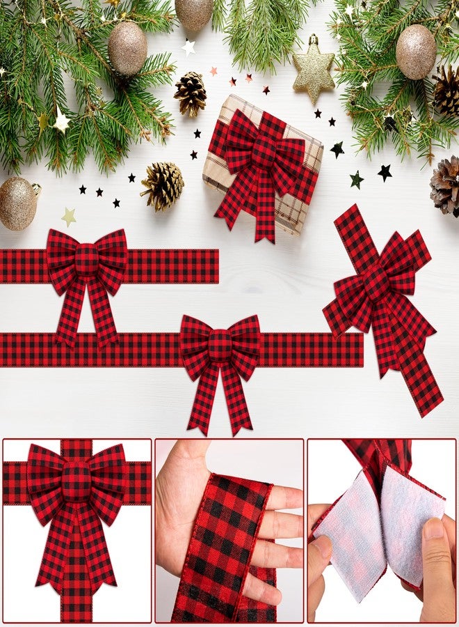 Fayoo 6 PCS Christmas Cabinet Bow Ribbon Decoration Set Include Large Cabinet Door Bow and 10M Wide Checkered Festive Ribbon, Holiday Xmas Decorations for Christmas Tree Wreath Outdoor (Red Black Plaid) - Image 3