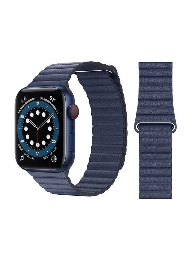 vesus Leather Replacement Band For Apple Watch Series 6/SE/5/4/3/2/1 Midnight Blue