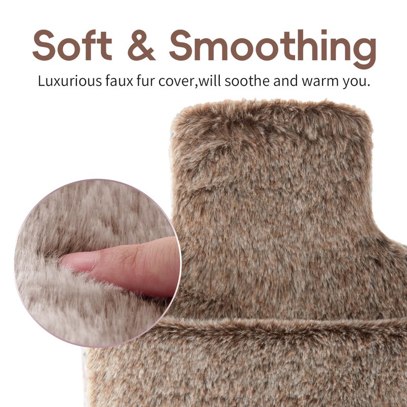 samply Hot Water Bottle with Cover - 2L Hot Water Bag with Hand Pocket, for Hand Feet Warmer, Khaki - Image 3