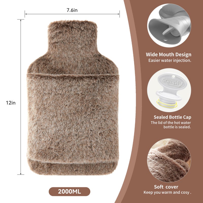 samply Hot Water Bottle with Cover - 2L Hot Water Bag with Hand Pocket, for Hand Feet Warmer, Khaki - Image 5