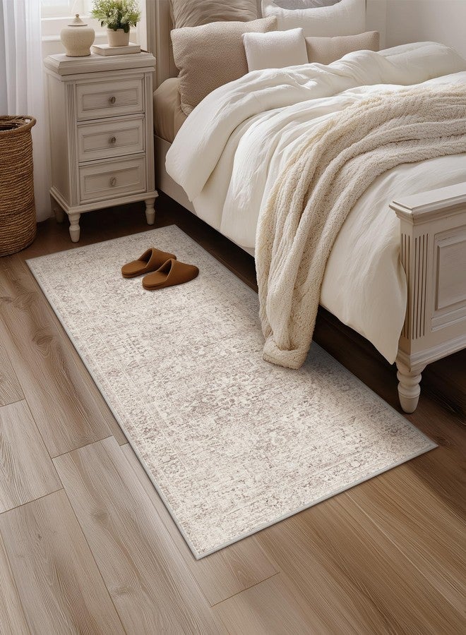 Fmfunctex 2x6 Hallway Runner Rug Beige Vintage Neutral Washable Distressed Non Slip Low Pile Traditional Indoor Carpet Soft Retro Entryway Rug for Kitchen Living Room Bedroom Bathroom Laundry Entrance - Image 4