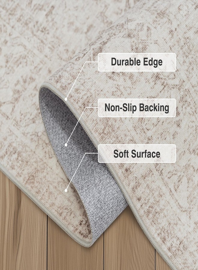 Fmfunctex 2x6 Hallway Runner Rug Beige Vintage Neutral Washable Distressed Non Slip Low Pile Traditional Indoor Carpet Soft Retro Entryway Rug for Kitchen Living Room Bedroom Bathroom Laundry Entrance - Image 5