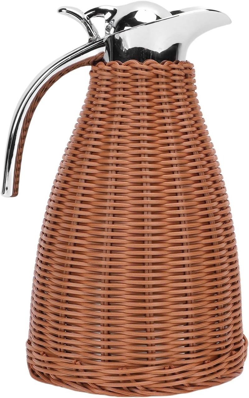 ZJchao Stainless Steel Thermal Coffee Carafe 1.5L Insulated Coffee Carafe with Woven Rattan Body for Hot Tea Water Beverage 12-Hour Heat & 24-Hour Cold Retention - Image 1