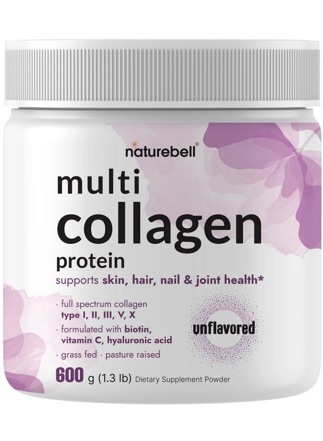 نايتشر بيل مسحوق بروتين الكولاجين المتعدد ٦٠٠ غرام - ٥ أنواع (١، ٢، ٣، ٥، ١٠) من أبقار تتغذى على العشب وتُربى في المراعي | مع ٥٠٠٠ ميكروغرام من البيوتين، وفيتامين سي، وحمض الهيالورونيك | كيتو، باليو، بدون نكهة (٥٤ حصة) - Image 1