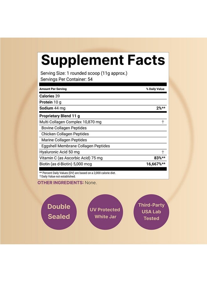 نايتشر بيل مسحوق بروتين الكولاجين المتعدد ٦٠٠ غرام - ٥ أنواع (١، ٢، ٣، ٥، ١٠) من أبقار تتغذى على العشب وتُربى في المراعي | مع ٥٠٠٠ ميكروغرام من البيوتين، وفيتامين سي، وحمض الهيالورونيك | كيتو، باليو، بدون نكهة (٥٤ حصة) - Image 2
