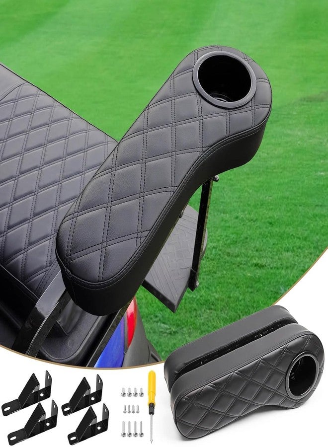 LEAPGOMAX Golf Cart Diamond Armrest with Cup Holder for Rear Seat, Upgraded Stable Triangle Support Frame No Drilling for EZGO Club Car DS Precedent Yamaha Golf Carts Arm Rest with 1" Side Square Tube - Image 1