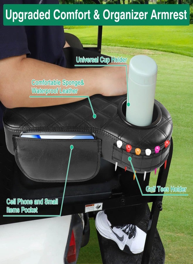 LEAPGOMAX Golf Cart Diamond Armrest with Cup Holder for Rear Seat, Upgraded Stable Triangle Support Frame No Drilling for EZGO Club Car DS Precedent Yamaha Golf Carts Arm Rest with 1" Side Square Tube - Image 2
