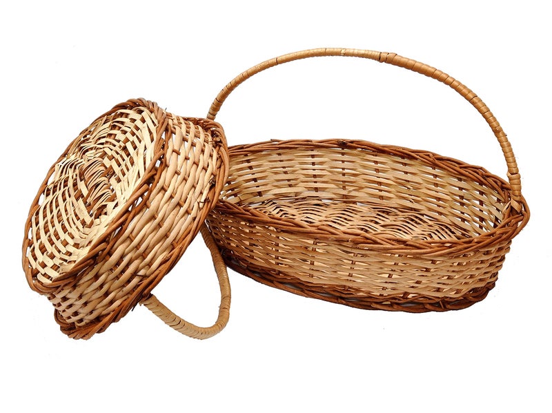 PRANSUNITA Decorative Multipurpose Storage and Gifting Oval Kashmir Wicker Handle Basket - Set of 2 different sizes - Image 2