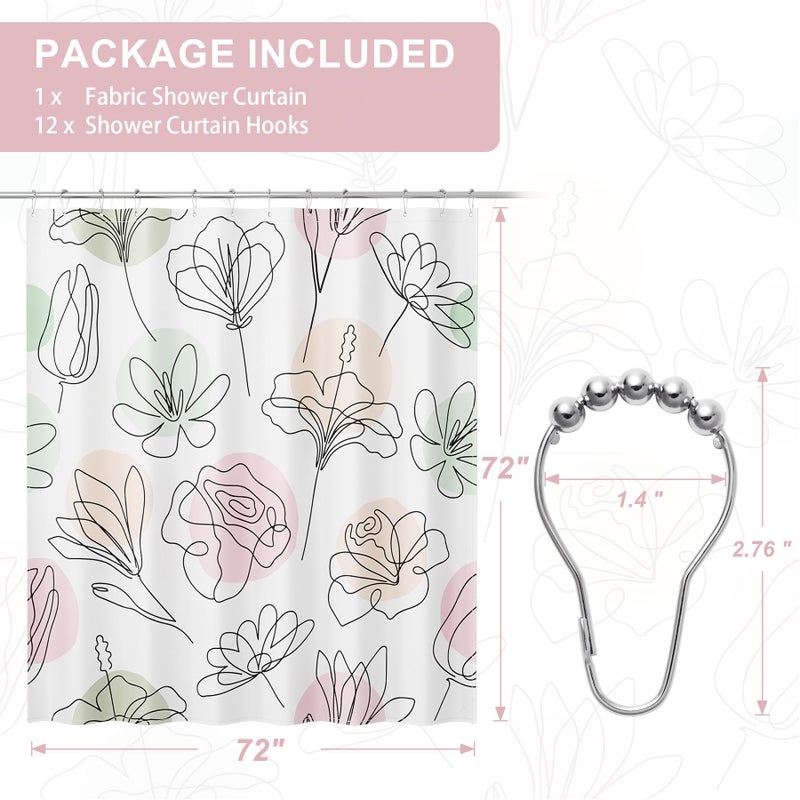 AmazerBath Floral Shower Curtain, 72"x72" Washable Cloth Spring Black Ink Blooms Shower Curtain with 12 Metal Hooks, Farmhouse Fabric Rustic Colorful Flower Shower Curtain Set for Bathroom Decor - Image 2