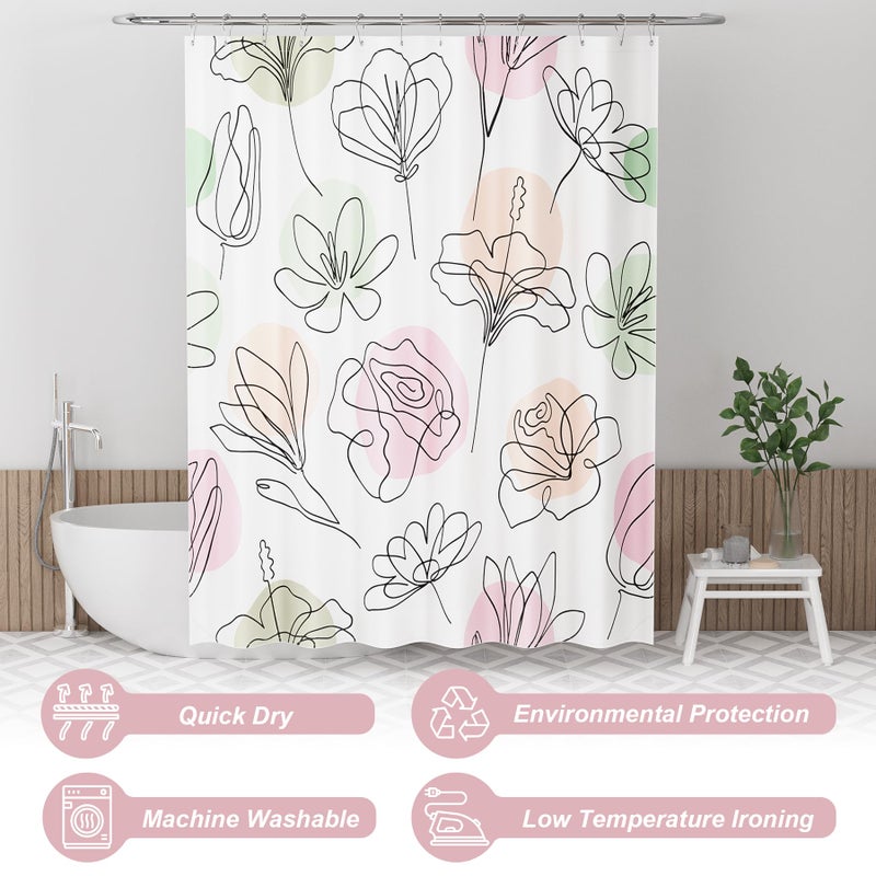 AmazerBath Floral Shower Curtain, 72"x72" Washable Cloth Spring Black Ink Blooms Shower Curtain with 12 Metal Hooks, Farmhouse Fabric Rustic Colorful Flower Shower Curtain Set for Bathroom Decor - Image 3