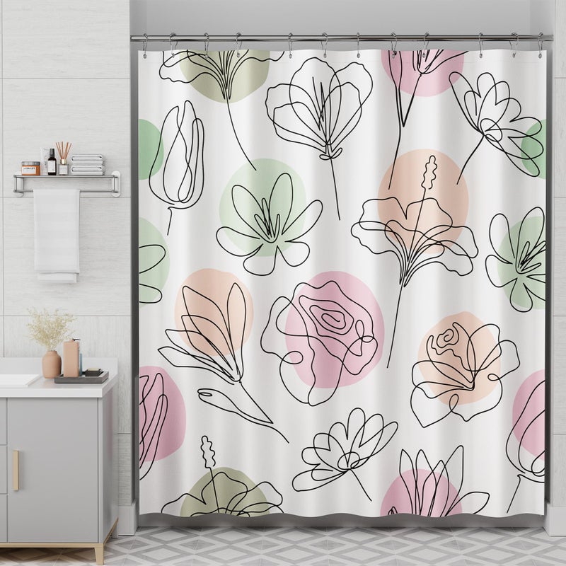 AmazerBath Floral Shower Curtain, 72"x72" Washable Cloth Spring Black Ink Blooms Shower Curtain with 12 Metal Hooks, Farmhouse Fabric Rustic Colorful Flower Shower Curtain Set for Bathroom Decor - Image 1