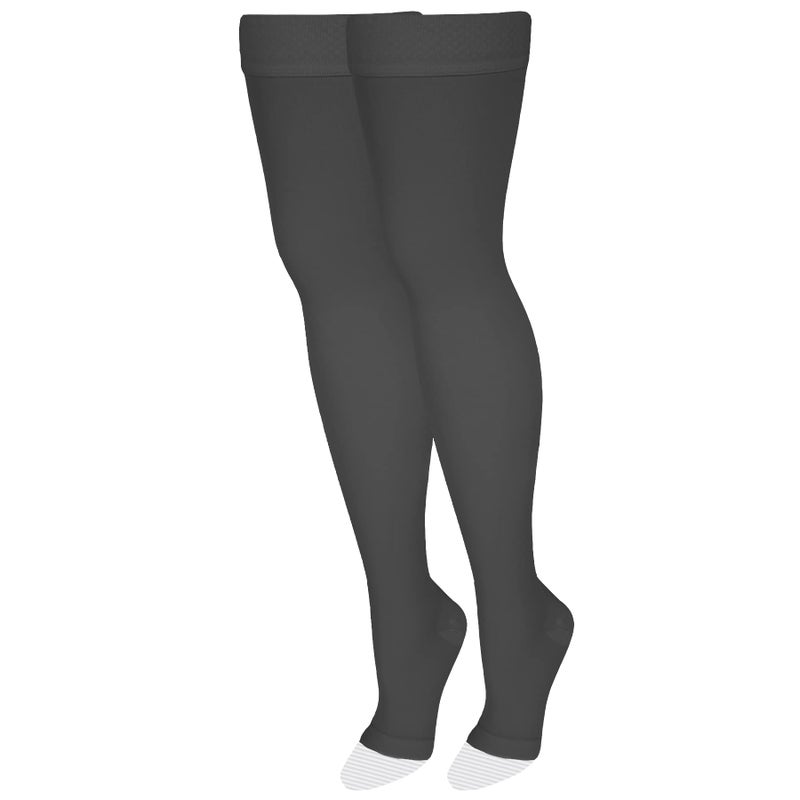 Medical Compression Stockings 2030 mmHg Support Women Men Thigh Length Hose Open Toe Charcoal Small