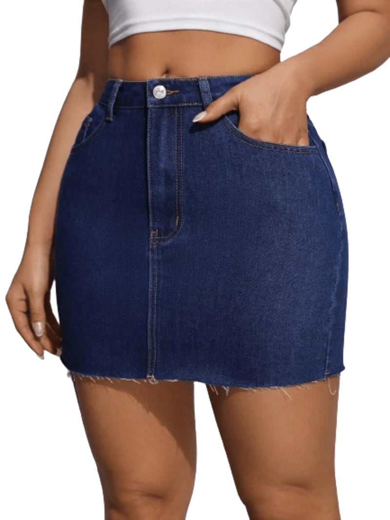 Aahwan DarkBlue Summer Casual Fashionable Fringed Slanted Pocket Bodycon Denim Skirt for Women'& Girl's(285-DB-S) - Image 1