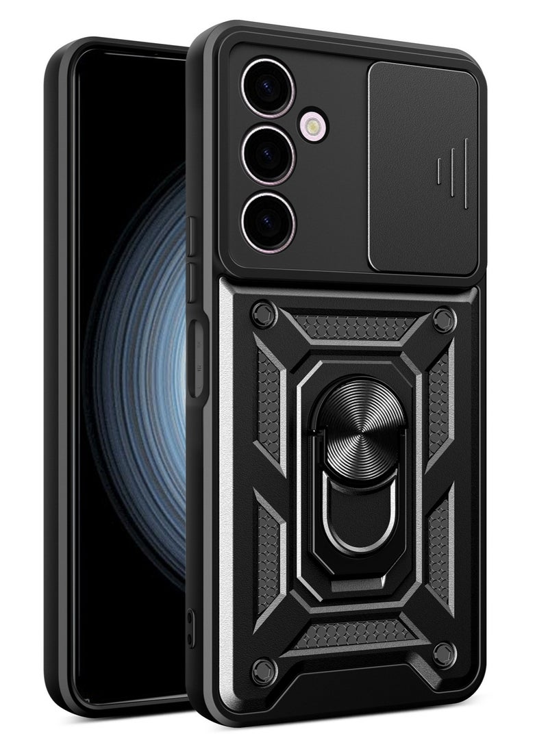 سامسونج غالاكسي A16 4G / 5G غطاء الحالة ، غطاء عدسة الكاميرا الشريحة + 360 درجة دوار حلقة الركض + دعم سيارة مغناطيسية جبل صدمة حالة الهاتف المحمول لسامسونج غالاكسي A16 4G / 5G ، أسود - Image 1