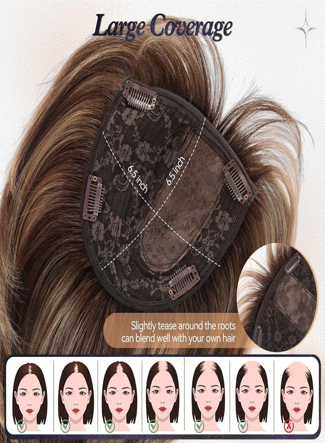 starluck Hair Topper for Women Real Human Hair, 6.5x6.5 inch Base Mixed Brown Short Bob with Bangs Side Part SilkHug Human Hair Topper for Women with ThinngHair Cover Gray Roots-10 Inch - Image 2