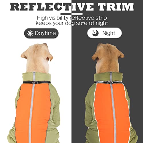 LOVINFURBABY Dog Warm Thick Winter Snowsuit, Fullbody Zip Up Coat with Leash Ring, Reflective Windproof Waterproof Dog Snow Jacket, LightGreen,22 - Image 4