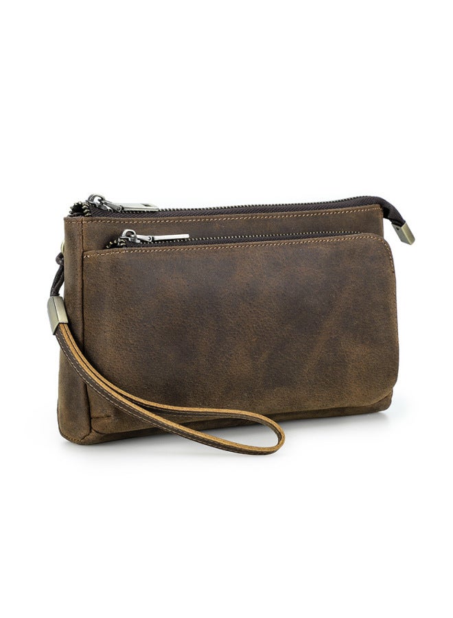 Crazy Horse Leather Men's Clutch Handmade Large Capacity Portable Zipper Multi-functional Mobile Phone Accessories Storage Bag - Image 5