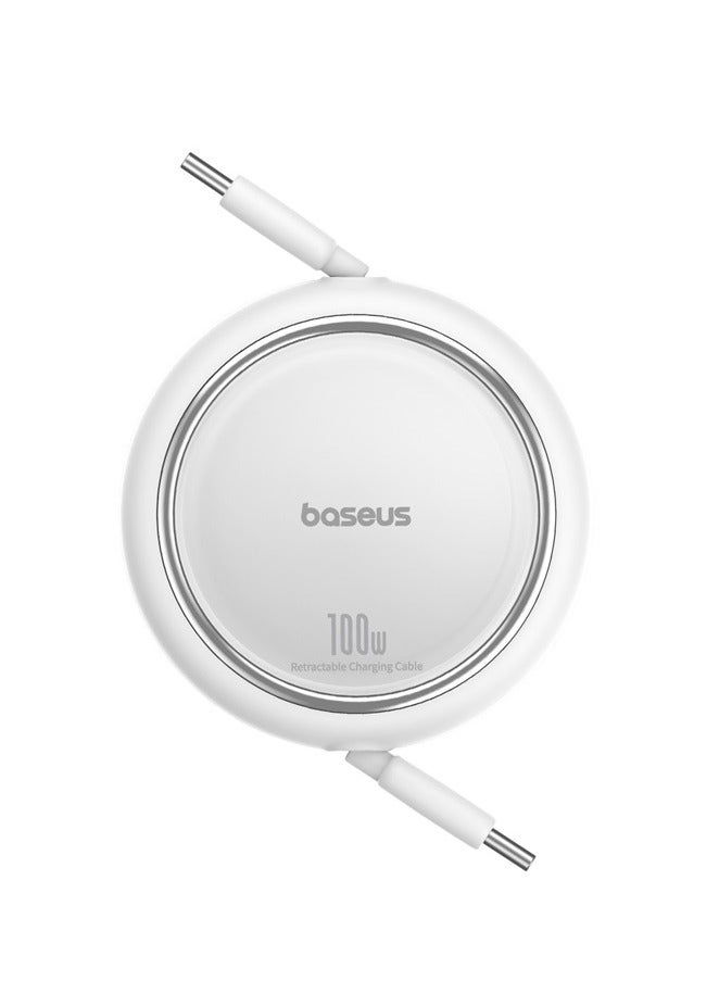 بيسوس كابل بيانات Baseus 100W Free2 Draw Mini قابل للسحب من النوع C إلى النوع C للشحن السريع بطول 1 متر - أبيض - Image 2