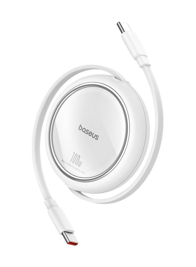 بيسوس كابل بيانات Baseus 100W Free2 Draw Mini قابل للسحب من النوع C إلى النوع C للشحن السريع بطول 1 متر - أبيض - Image 1