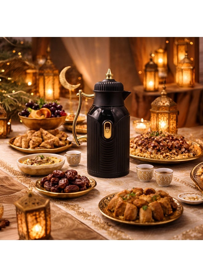 IDEAL PACK ترمس قهوة عربية فاخر - إبريق دلة قهوة معزول بالفراغ أنيق باللونين الأسود والذهبي للقهوة العربية والشاي والمشروبات الساخنة - Image 5