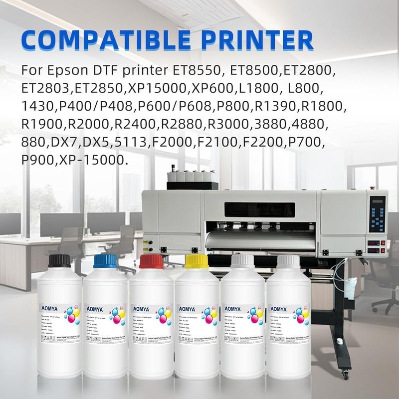 Aomya DTF Ink 1000ml Auto-Fill DTF Transfer Ink for DTF Film, Refill Ink for All EPN DTF Printer, ET-8550 ET-8500 DX5 DX7 5113 XP600 I3200 etc. Heat Transfer Printing Ink Set Black - Image 1
