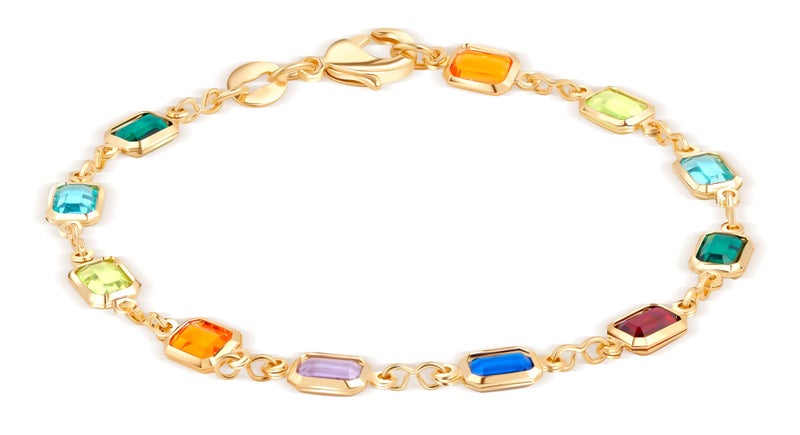 Barzel 18K Gold Plated Multicolor Crystal Bracelet in 7.5 Inches - Made In Brazil - Image 4