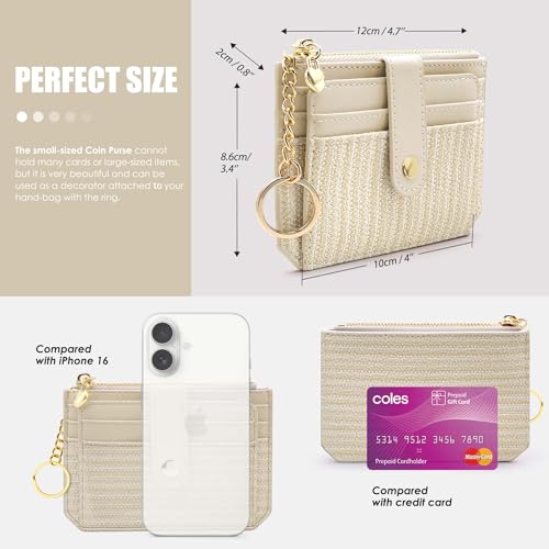 M-Plateau Slim Card Wallet with Keychain, Women's Small Bifold ID Holder with Zipper Pocket, Indigo (Off-White) - Image 2