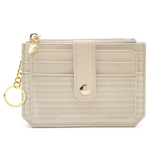 M-Plateau Slim Card Wallet with Keychain, Women's Small Bifold ID Holder with Zipper Pocket, Indigo (Off-White) - Image 1