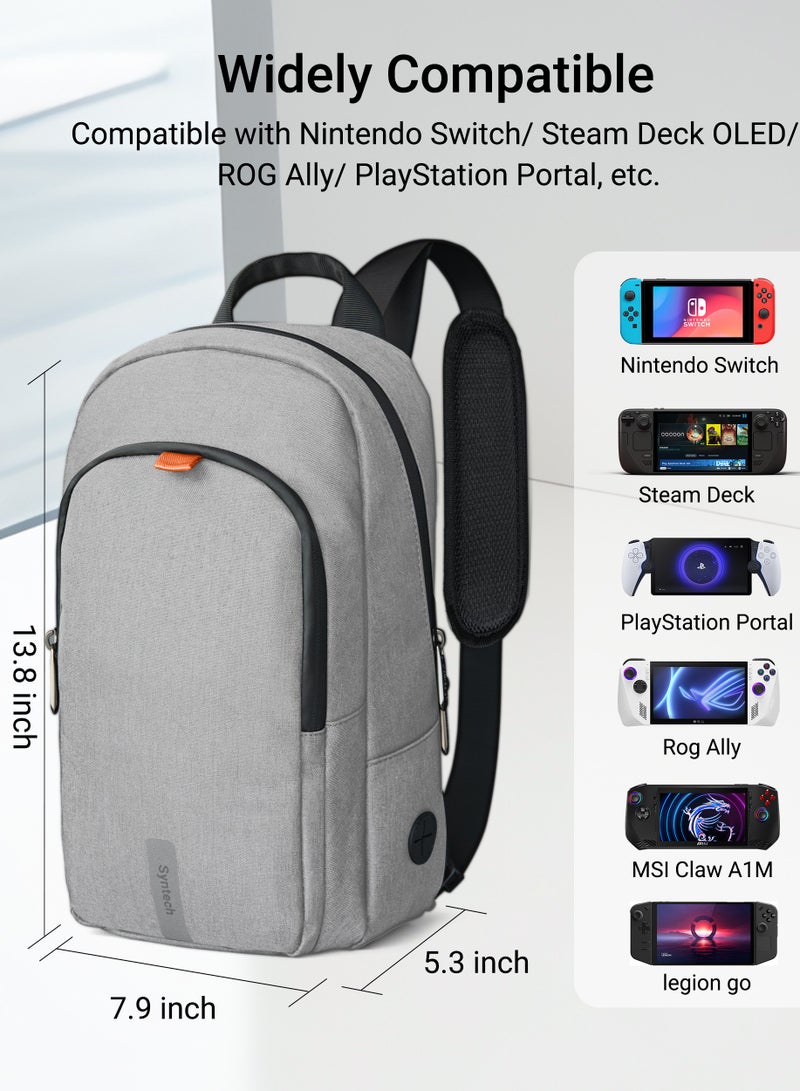 سينتيك حقيبة حمل Syntech (Sling Bag) لأجهزة Steam Deck/ROG Ally X/Legion Go S و Nintendo Switch 2/PS Portal - حقيبة سفر محمولة ووحدات تحكم بسعة تخزين كبيرة (لون رمادي) - Image 1