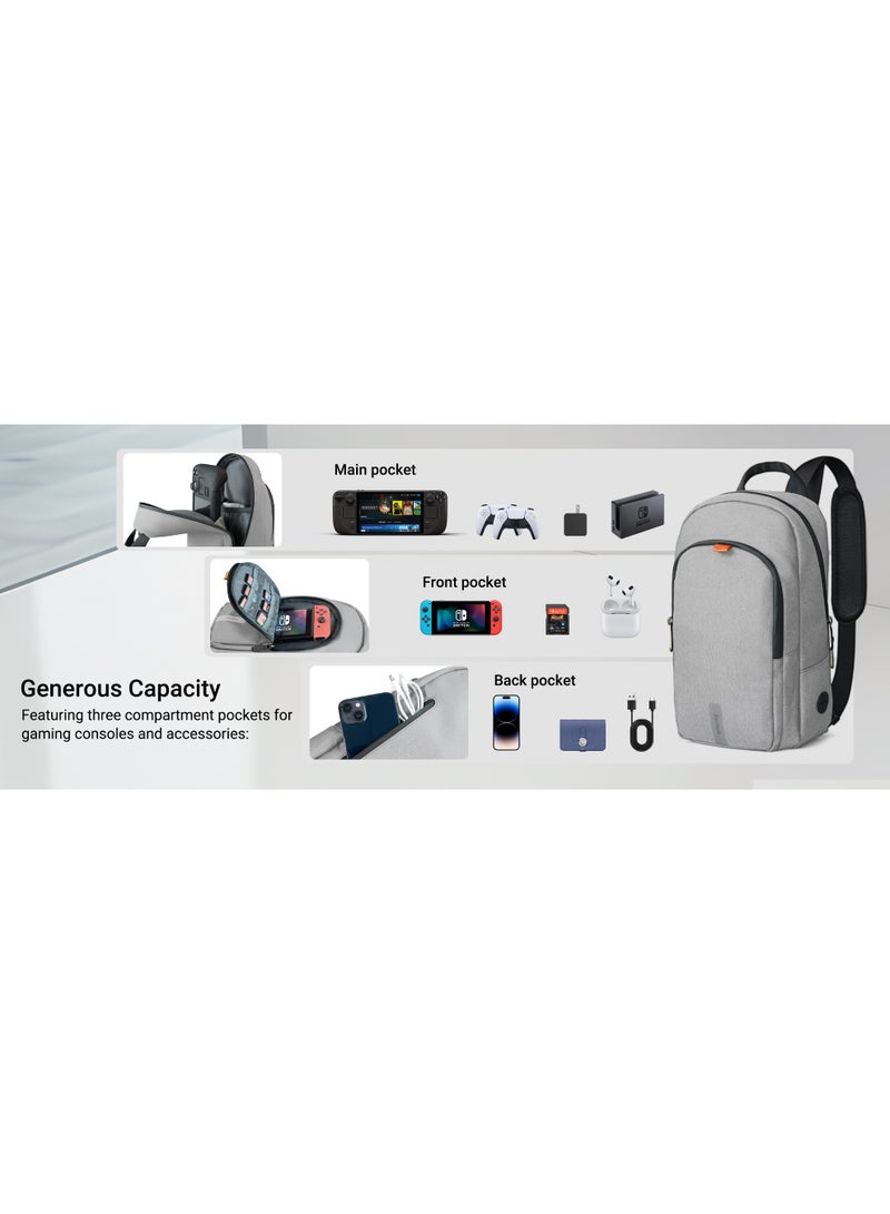 سينتيك حقيبة حمل Syntech (Sling Bag) لأجهزة Steam Deck/ROG Ally X/Legion Go S و Nintendo Switch 2/PS Portal - حقيبة سفر محمولة ووحدات تحكم بسعة تخزين كبيرة (لون رمادي) - Image 2