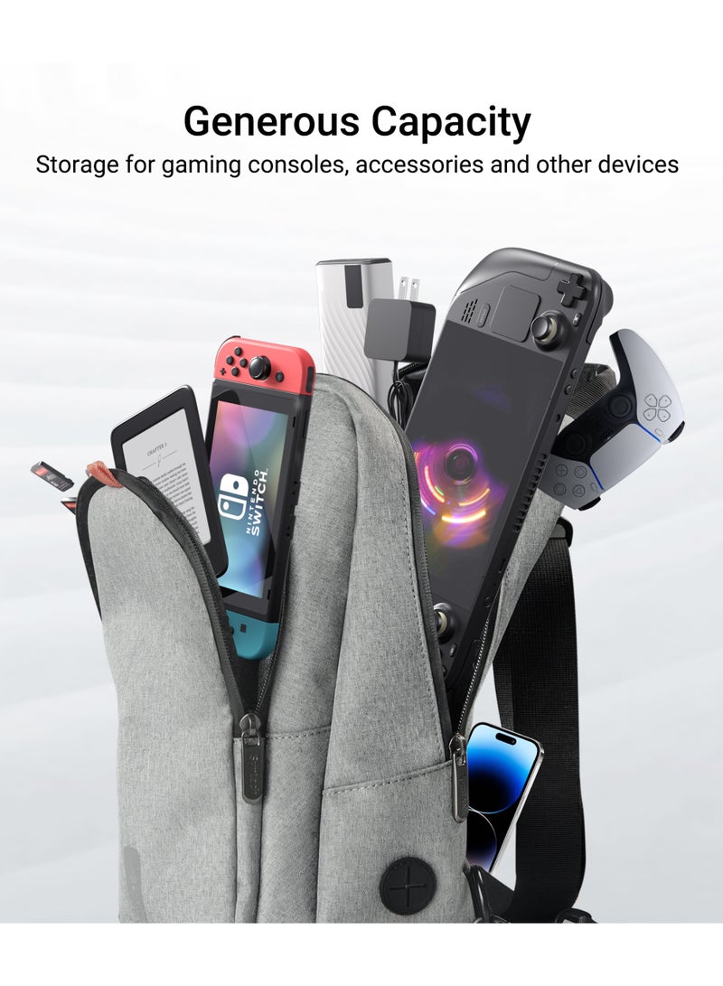 سينتيك حقيبة حمل Syntech (Sling Bag) لأجهزة Steam Deck/ROG Ally X/Legion Go S و Nintendo Switch 2/PS Portal - حقيبة سفر محمولة ووحدات تحكم بسعة تخزين كبيرة (لون رمادي) - Image 5