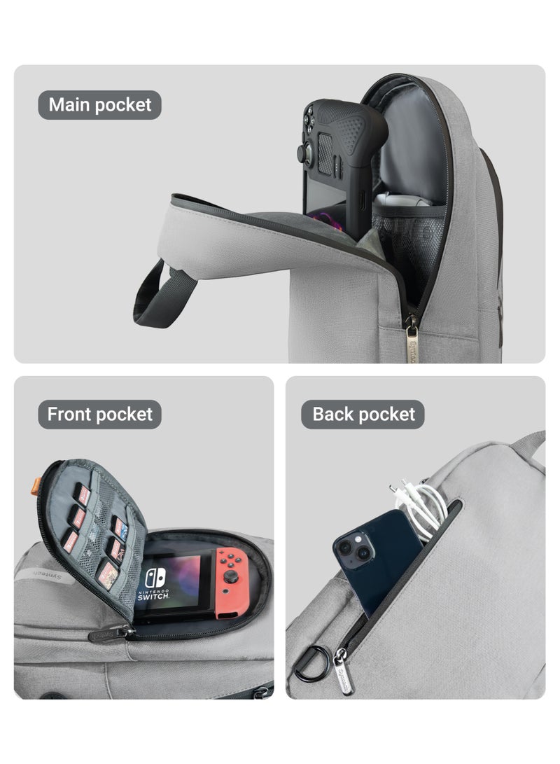 سينتيك حقيبة حمل Syntech (Sling Bag) لأجهزة Steam Deck/ROG Ally X/Legion Go S و Nintendo Switch 2/PS Portal - حقيبة سفر محمولة ووحدات تحكم بسعة تخزين كبيرة (لون رمادي) - Image 3