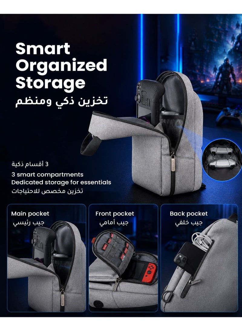 Syntech Carrying Case Compatible with Steam Deck OLED/ROG Ally X/Legion Go S, Sling Bag for Nintendo Switch 2/PS Portal, Portable Travel Bag for Consoles & Accessories with Large Storage Space, Gray - Image 2
