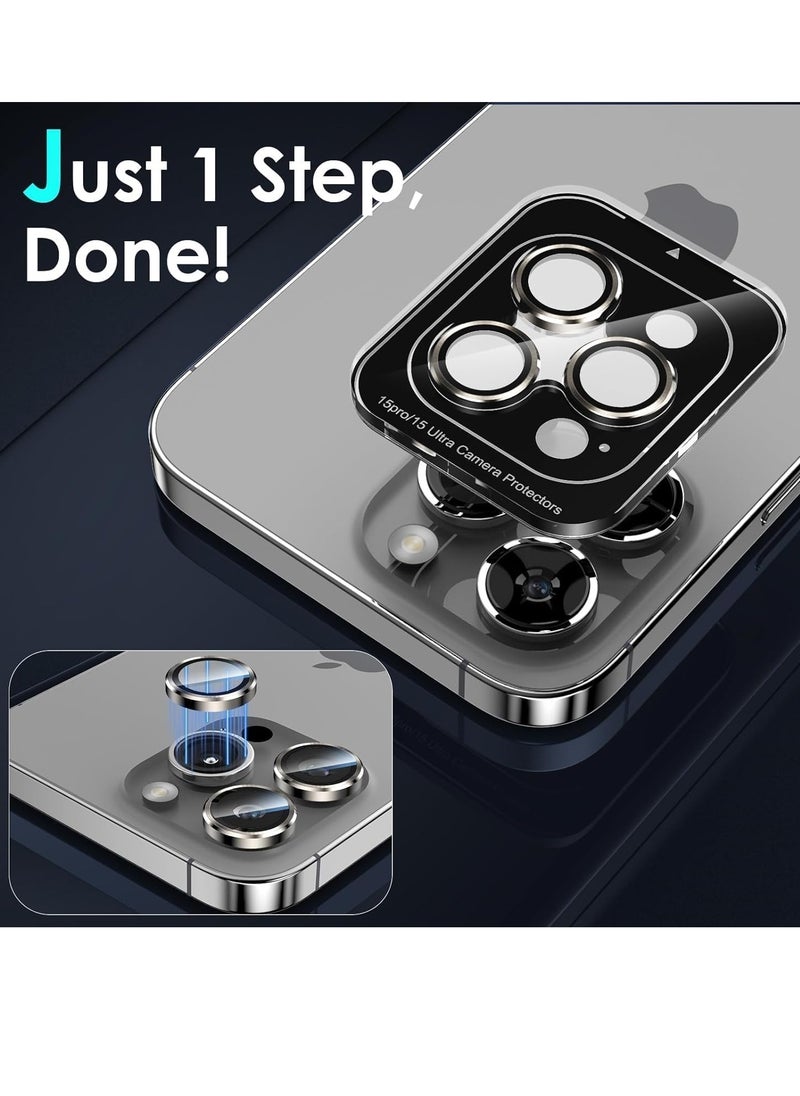 ELTRAZONE Camera Lens Protector Compatible with iPhone 15 Pro/iPhone 15 Pro Max Tempered Glass Screen Protector Metal Individual Camera Cover (Natural Titanium)  - Image 3