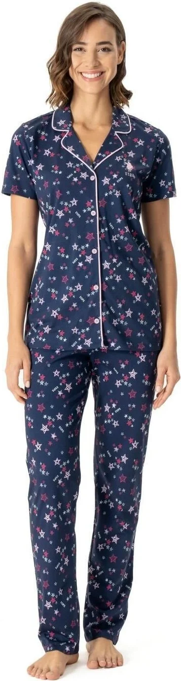 يو اس بولو اسن Women's Navy Blue Placket Pocket Pajama Set 024Y.1Z.E.T7.A.G0.R1.4P