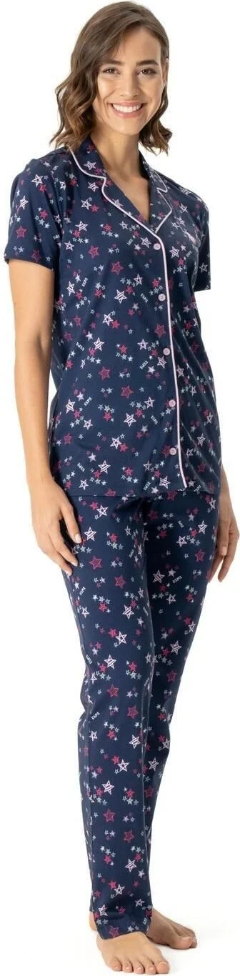 يو اس بولو اسن Women's Navy Blue Placket Pocket Pajama Set 024Y.1Z.E.T7.A.G0.R1.4P