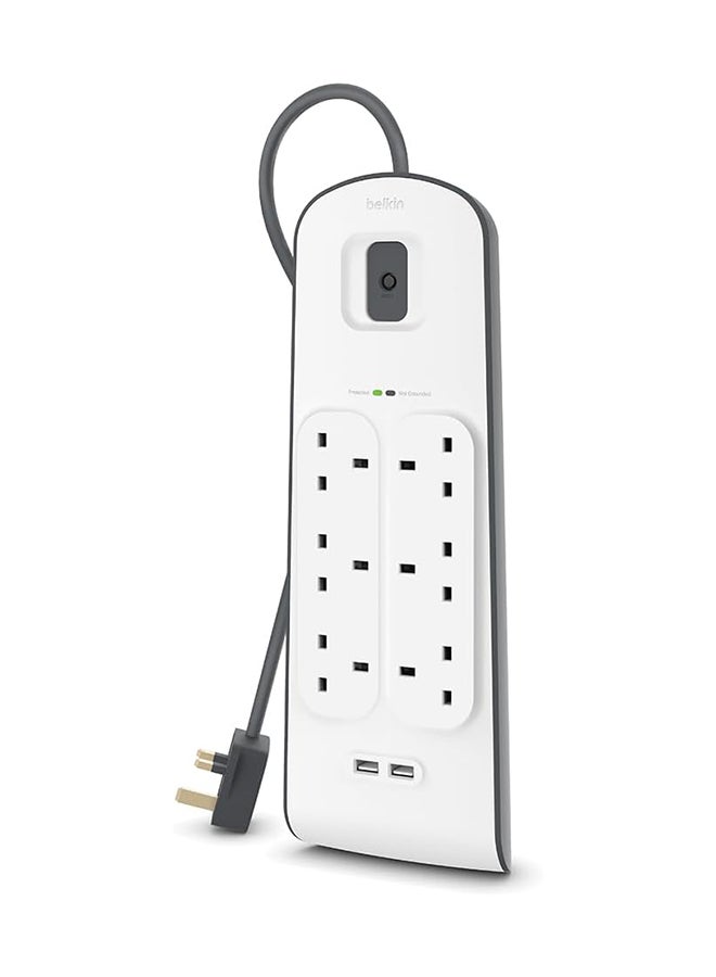 belkin 6 Way/6 Plug Surge Protection Strip With 2 Meters Cord Length - Heavy Duty Electrical Extension Socket With 2 X 2.4 A Shared Usb Ports  - Image 1