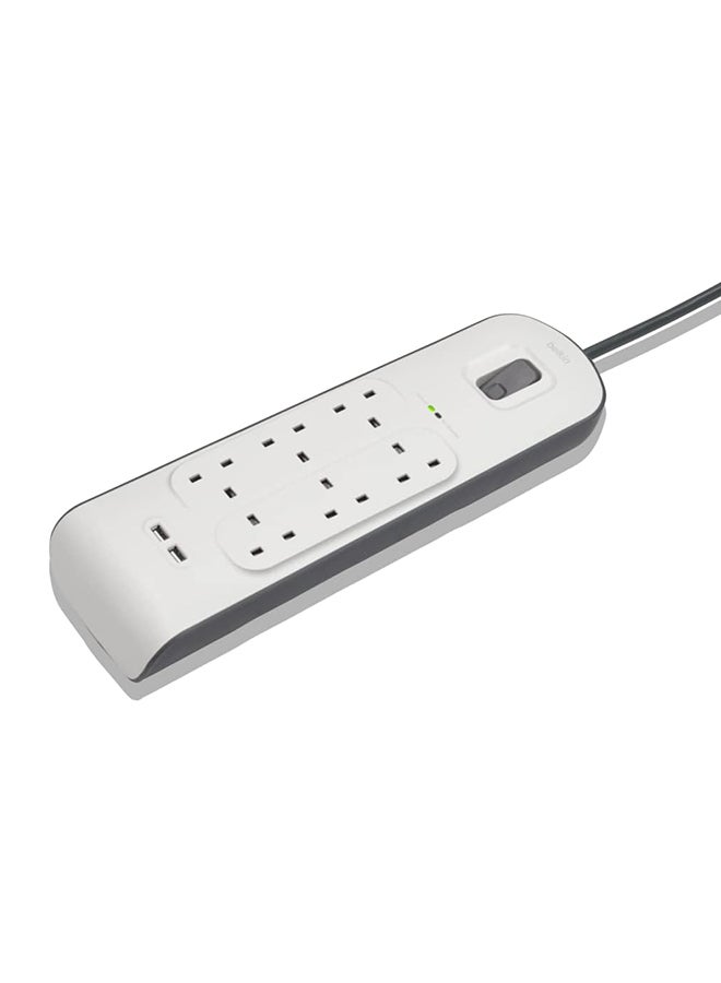 belkin 6 Way/6 Plug Surge Protection Strip With 2 Meters Cord Length - Heavy Duty Electrical Extension Socket With 2 X 2.4 A Shared Usb Ports  - Image 5