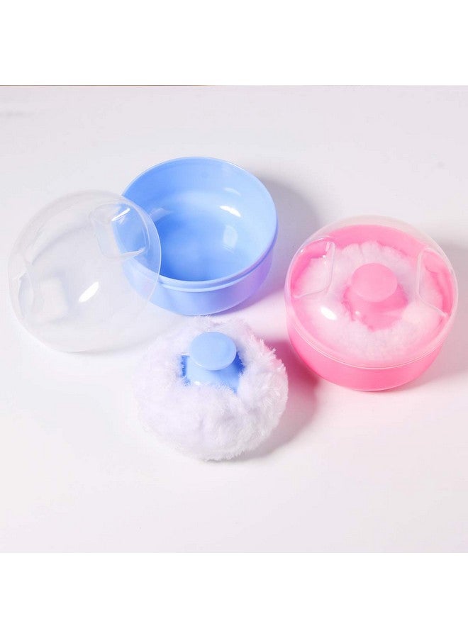 Arroyner 2Pcs Baby Body Cosmetic Powder Puff Body Powder Puff and Container Case (Pink and Blue) (2pcs) - Image 1