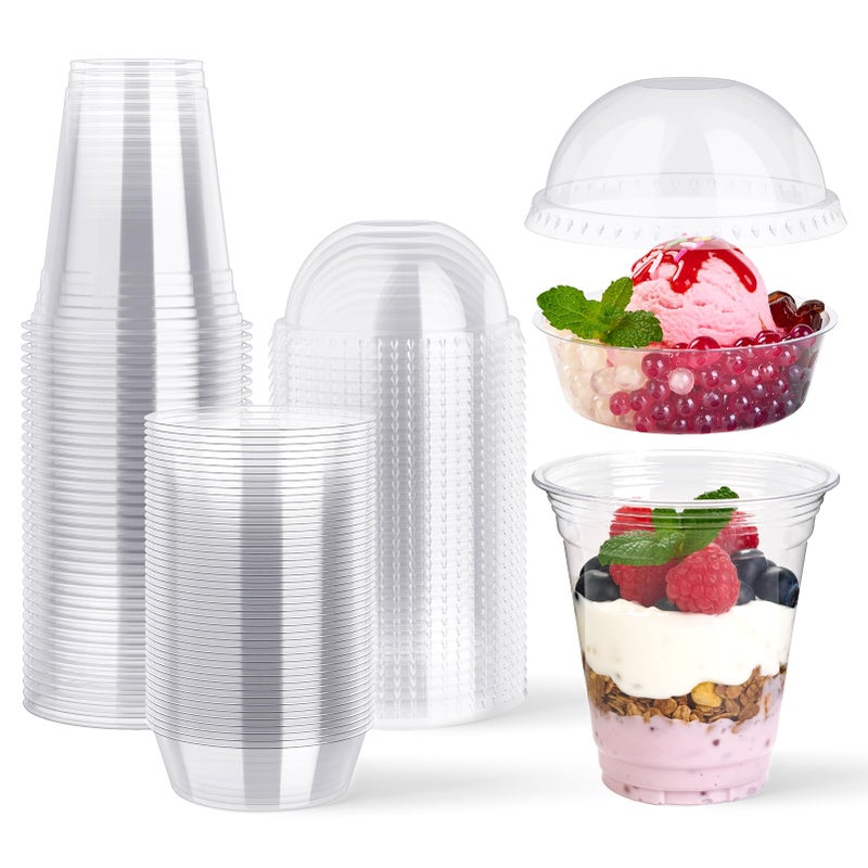 Lilymicky 50 Sets 12 oz Clear Plastic Parfait Cups with Insert & Dome lids, Disposable Yogurt Fruit Cups for Kids, for Dips and Veggies, Dessert and Party Snacks - Image 1