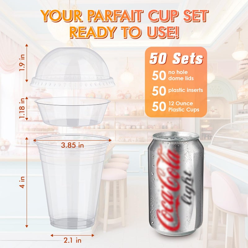 Lilymicky 50 Sets 12 oz Clear Plastic Parfait Cups with Insert & Dome lids, Disposable Yogurt Fruit Cups for Kids, for Dips and Veggies, Dessert and Party Snacks - Image 3
