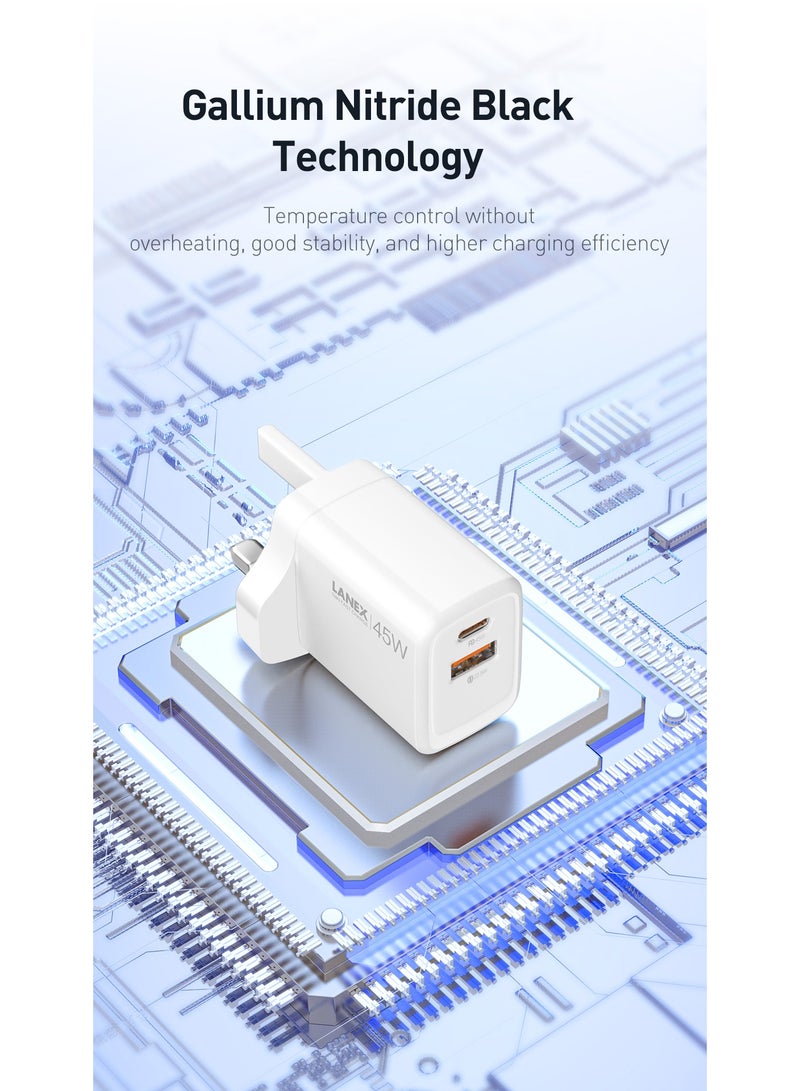 Lanex LC66U 45W Dual USB Type-C Wall Charger with GAN Compatible with iPhone, Galaxy, Pixel, Samsung, Huawei, iPad, AirPods - Image 5