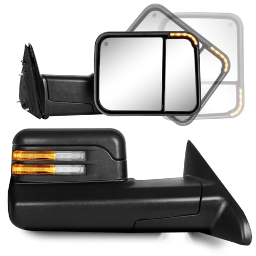 SIZIOM Towing Mirrors for Dodge Ram 1500 (2009-2018), 2500/3500 (2010-2018), and Ram Classic (2019-2024) Side Mirrors with Power Heated Turn Signal Light Puddle Lamp Pair Set - Image 1