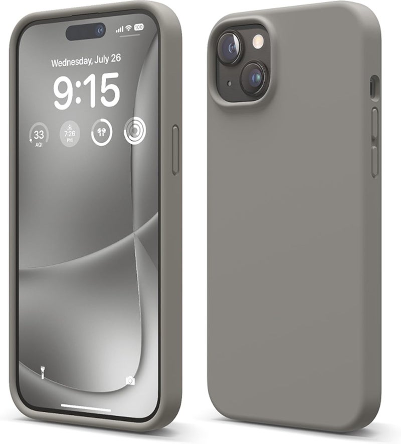 جراب elago المصنوع من السيليكون السائل متوافق مع iPhone 15 Plus، جودة ممتازة، جراب حماية كامل للجسم [هيكل مقاوم للصدمات من 4 طبقات]، بطانة ناعمة من الألياف الدقيقة مقاومة للخدش (رمادي متوسط)