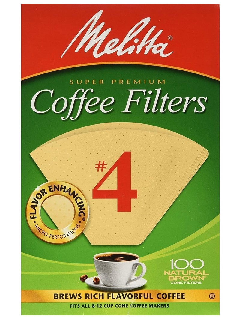 Melitta Melitta #4 Cone Coffee Filters, Unbleached Natural Brown, 100 Total Filters Count - Packaging May Vary - Image 1