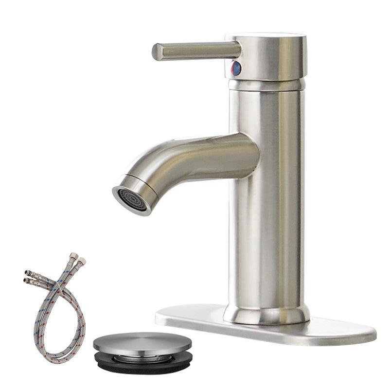 Greenspring Brushed Nickel Bathroom Faucet Bathroom Sink Faucet Single Handle One Hole Modern Vanity Sink Faucet Brass Commercial Lavatory Basin Bath Tap with Pop Up Drain and Cover Plate