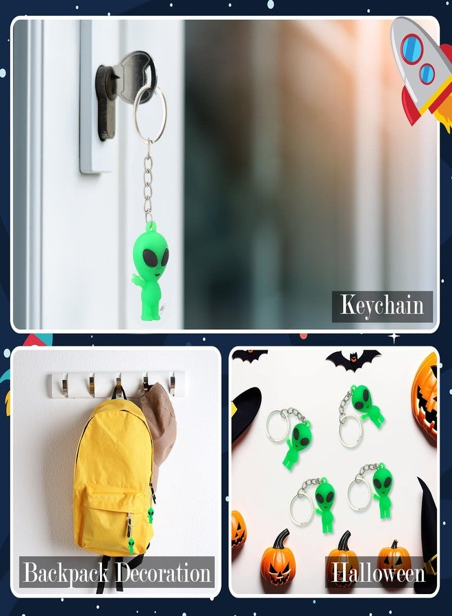 Equsion 50 Pcs Mini Alien Figures Glow in The Dark Keychains Little Tiny Rubber Aliens Figurine Keychain Easter Bulk Gifts Goodie Bag Piñata Stuffers for Space Party Favors Halloween (Green) - Image 4