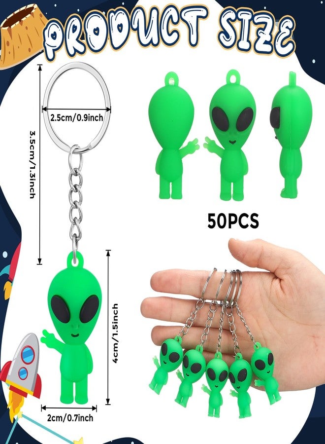 Equsion 50 Pcs Mini Alien Figures Glow in The Dark Keychains Little Tiny Rubber Aliens Figurine Keychain Easter Bulk Gifts Goodie Bag Piñata Stuffers for Space Party Favors Halloween (Green) - Image 2
